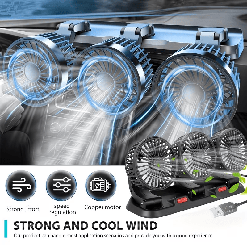 Ventilateur de Voiture USB Haute Vitesse 360° Réglable 3 Têtes 12/ 24 V - مروحة سيارة قابلة للتعديل بزاوية 360 درجة بثلاثة رؤوس - Accessoires Auto/Moto - صورة 2