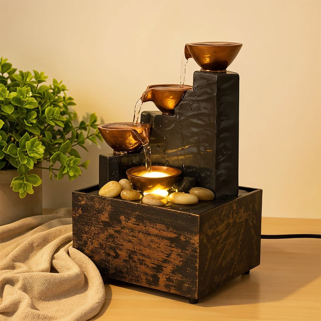 Fontaine à eau cascade avec éclairage LED pour décoration intérieure et ambiance V1 — صورة 1