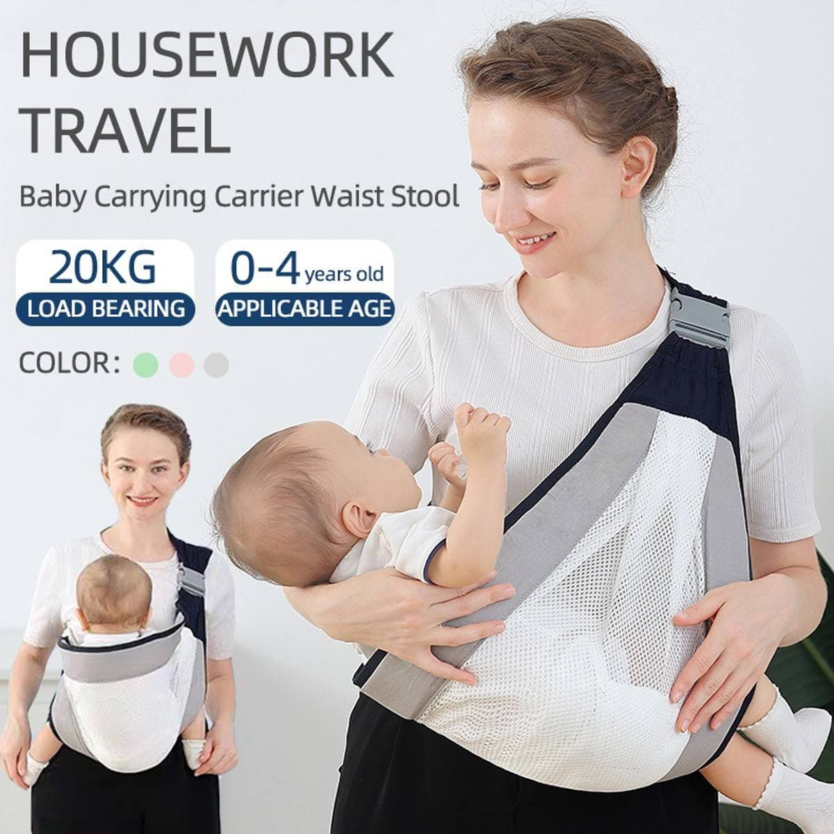 Écharpe à double usage pour nouveau-né 0-36M en tissu maillé — صورة 6
