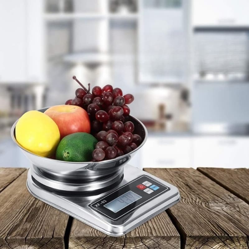 Balance de cuisine haute précision numérique avec bol en acier inoxydable, 5 kg / 1 g avec écran LCD — صورة 1