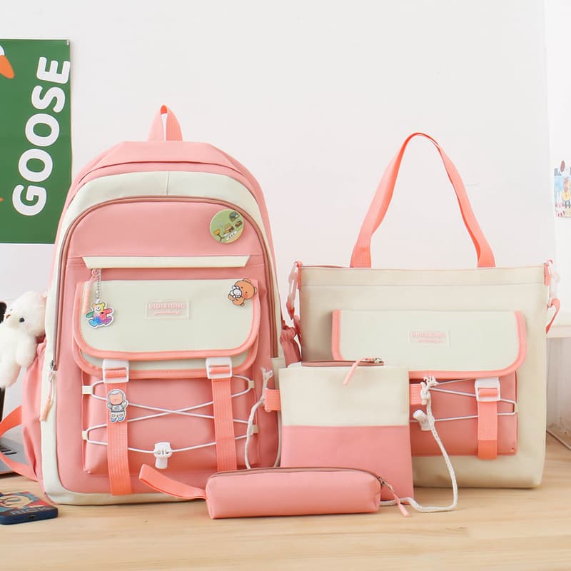 Ensemble de sacs d’école Kawai pour adolescents 4Pcs GUORANCHAO Rose – محفظة 4 قطع كاواي وردي — صورة 1