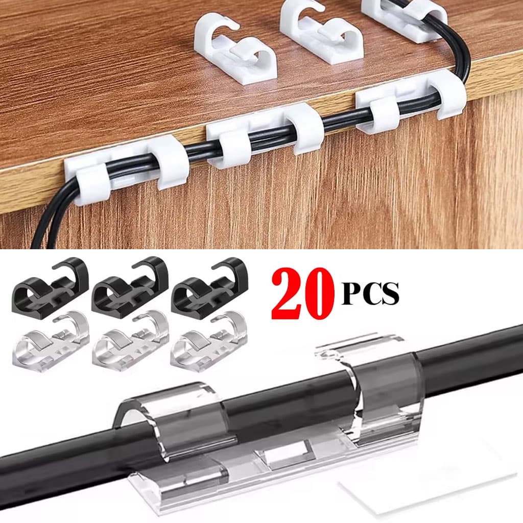 Pack 20pcs Pinces de câble auto-adhésives solides et transparents – طقم تنظيم الكابلات — صورة 1