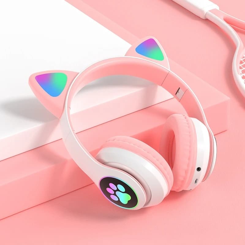 Casque stéréo Bluetooth sans fil oreilles de chat électroluminescents avec support carte TF — صورة 5