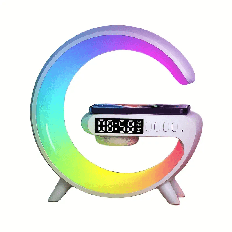 Réveil intelligente type G Bluetooth chargement sans fil haut-parleur RGB lumineuses G63-Blanc — صورة 6