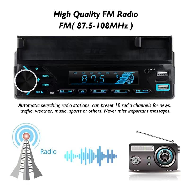 Poste radio BT In-dash 1 Din Fm Aux-in Récepteur SD USB avec support de téléphone — صورة 6
