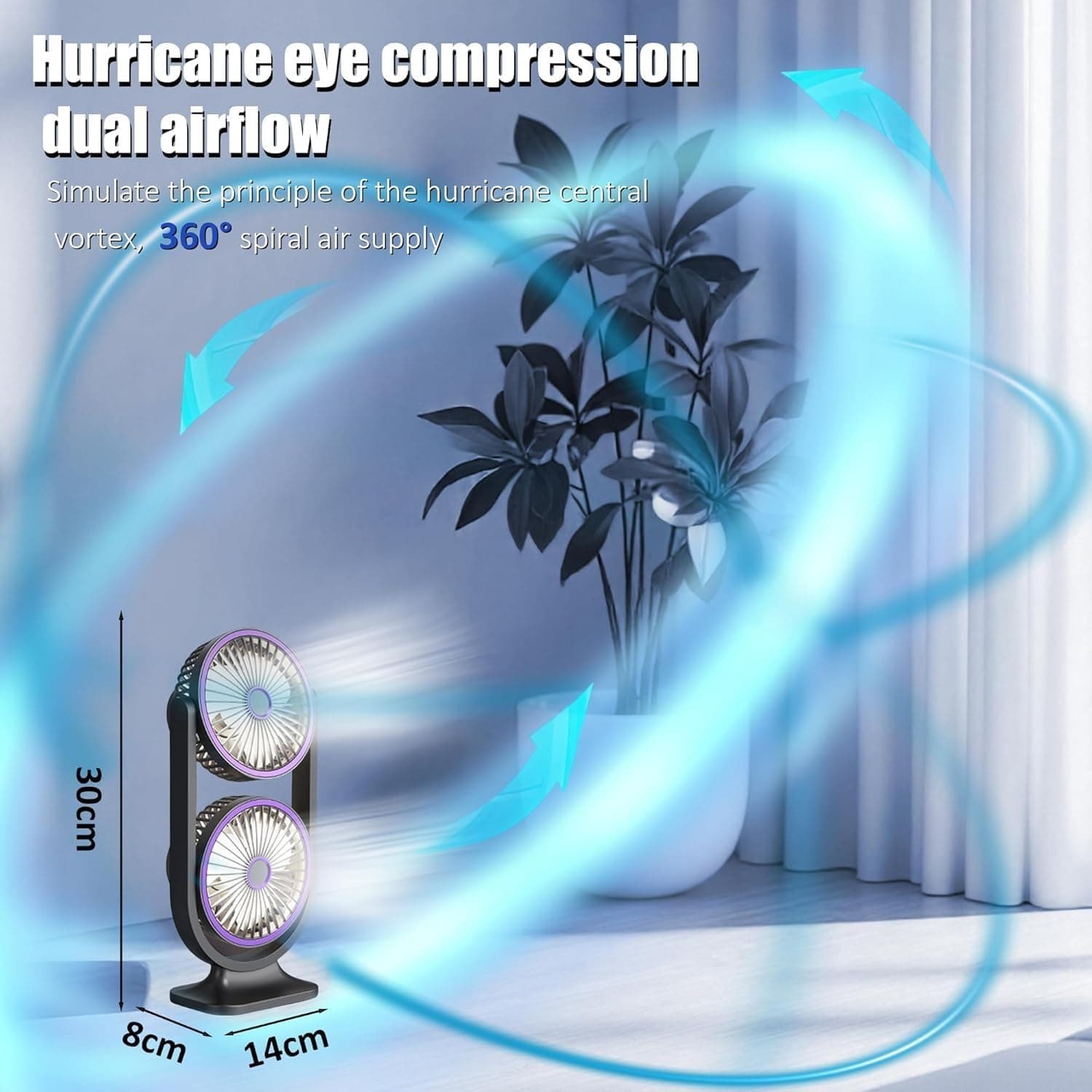 Ventilateur de Bureau Double Tête Rechargeable USB - مروحة المكتب المكتبية المزدوجة بـ 3 سرعات - Camping et Randonnée - صورة 10