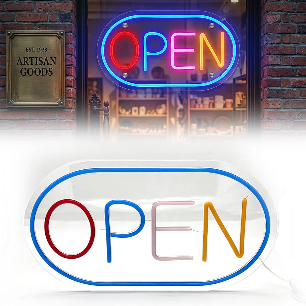 لوحة نيون مضيئة | Panneau LED Neon | شعار Open للمحلات