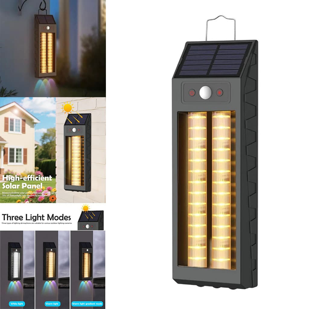 Lanterne Murale Solaire avec Lumière Colorées et Détecteur de Mouvements – مصباح خارجي يعمل بالطاقة الشمسية — صورة 1