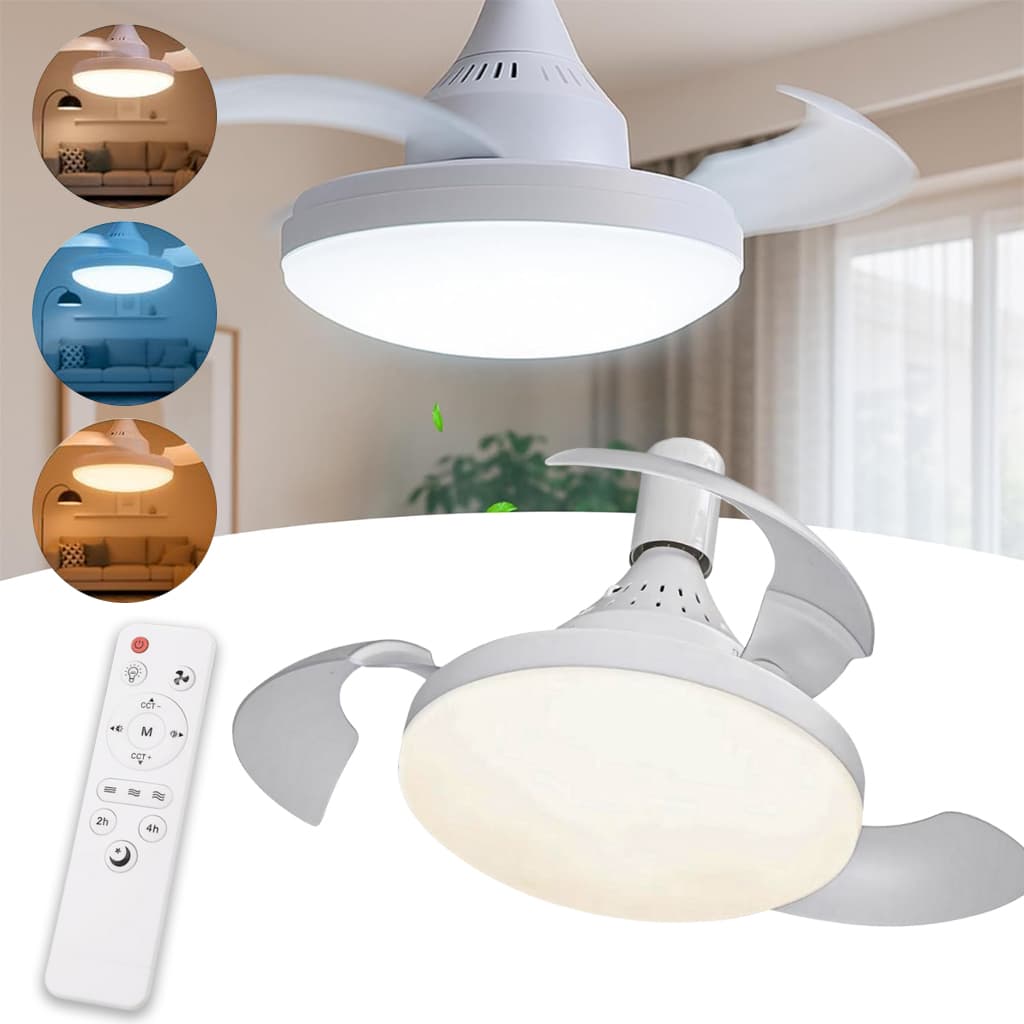 Ventilateur de plafond rétractable avec lumière réglable et télécommande — صورة 1