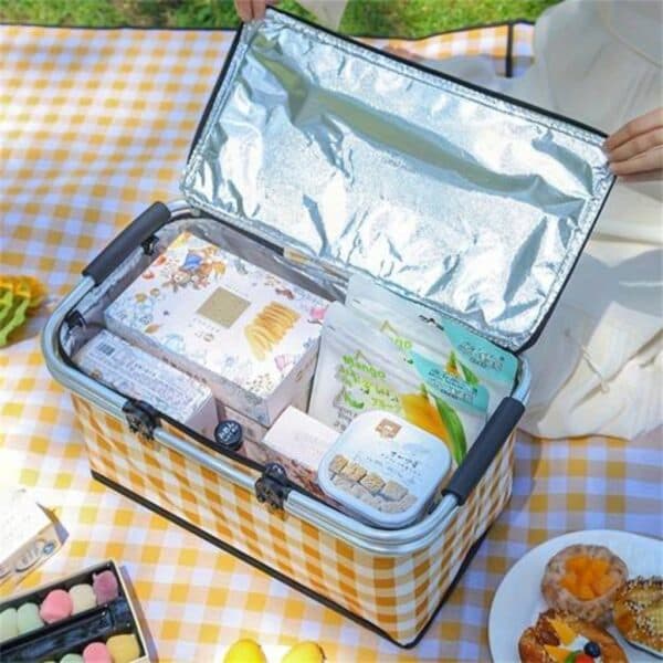 Panier de pique-nique a isolation thermique pliable portable avec couvercle et poignée en aluminium — صورة 6