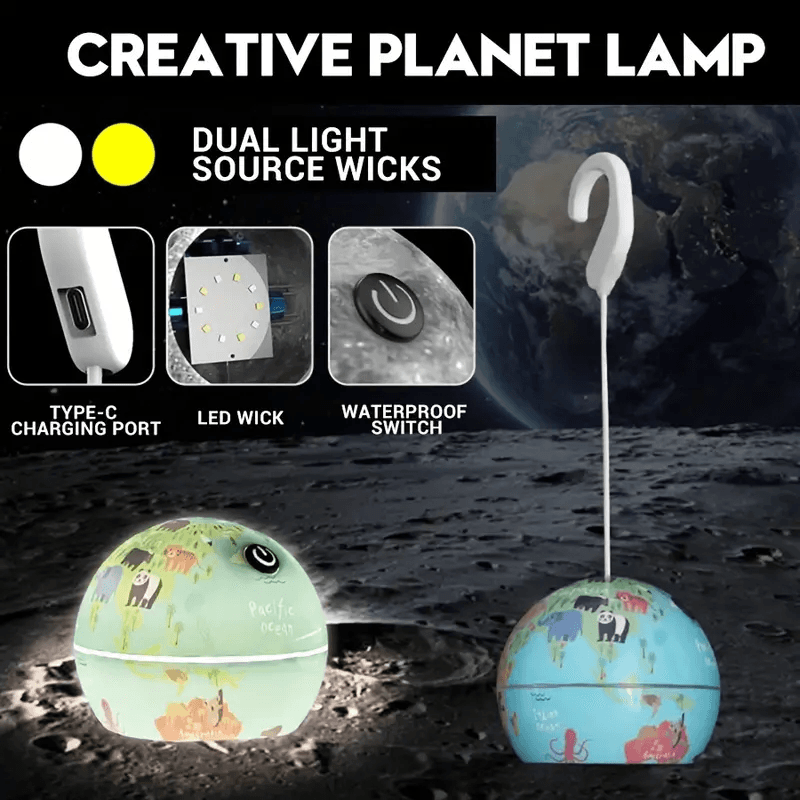 Lampe Led Suspendue En Forme De Boule Décorative, Rechargeable Par Usb, Pour Camping Intérieur Et Extérieur, En Forme De Lune Ou De Terre, 1 Pièce — صورة 3