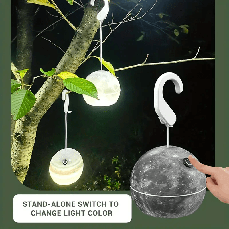 Lampe Led Suspendue En Forme De Boule Décorative, Rechargeable Par Usb, Pour Camping Intérieur Et Extérieur, En Forme De Lune Ou De Terre, 1 Pièce — صورة 1