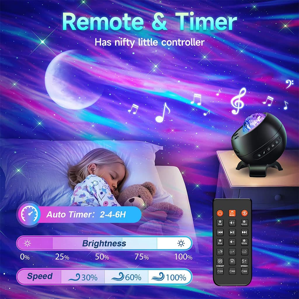 Projecteur d’aurores et Haut Parleur Bluetooth avec 15 modes d’éclairage – جهاز عرض نجوم ومكبر صوت — صورة 6