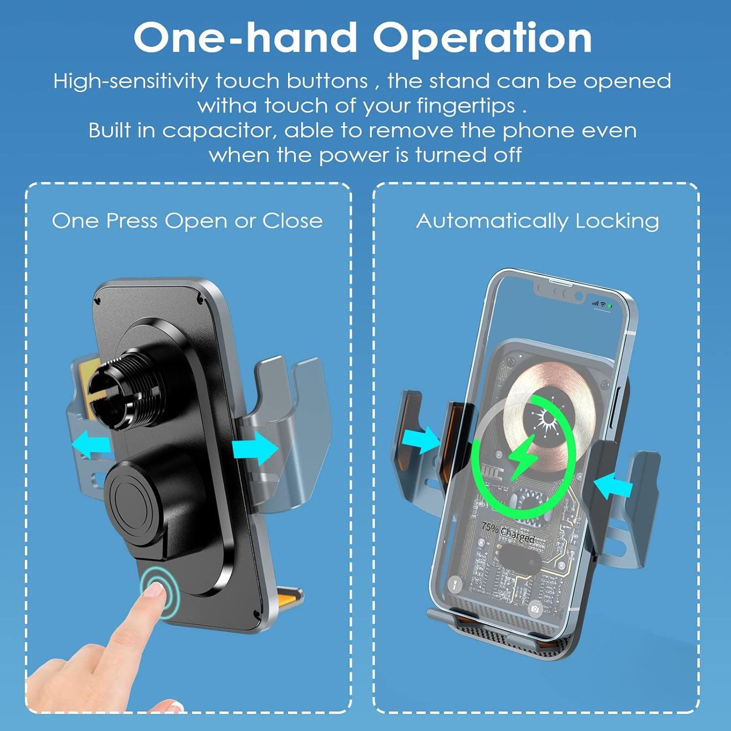 Support Auto Chargeur Sans Fil Qi 15W avec Capteur Intelligent - شاحن وحامل الهاتف اللاسلكي الذكي للسيارات - Accessoires - صورة 11