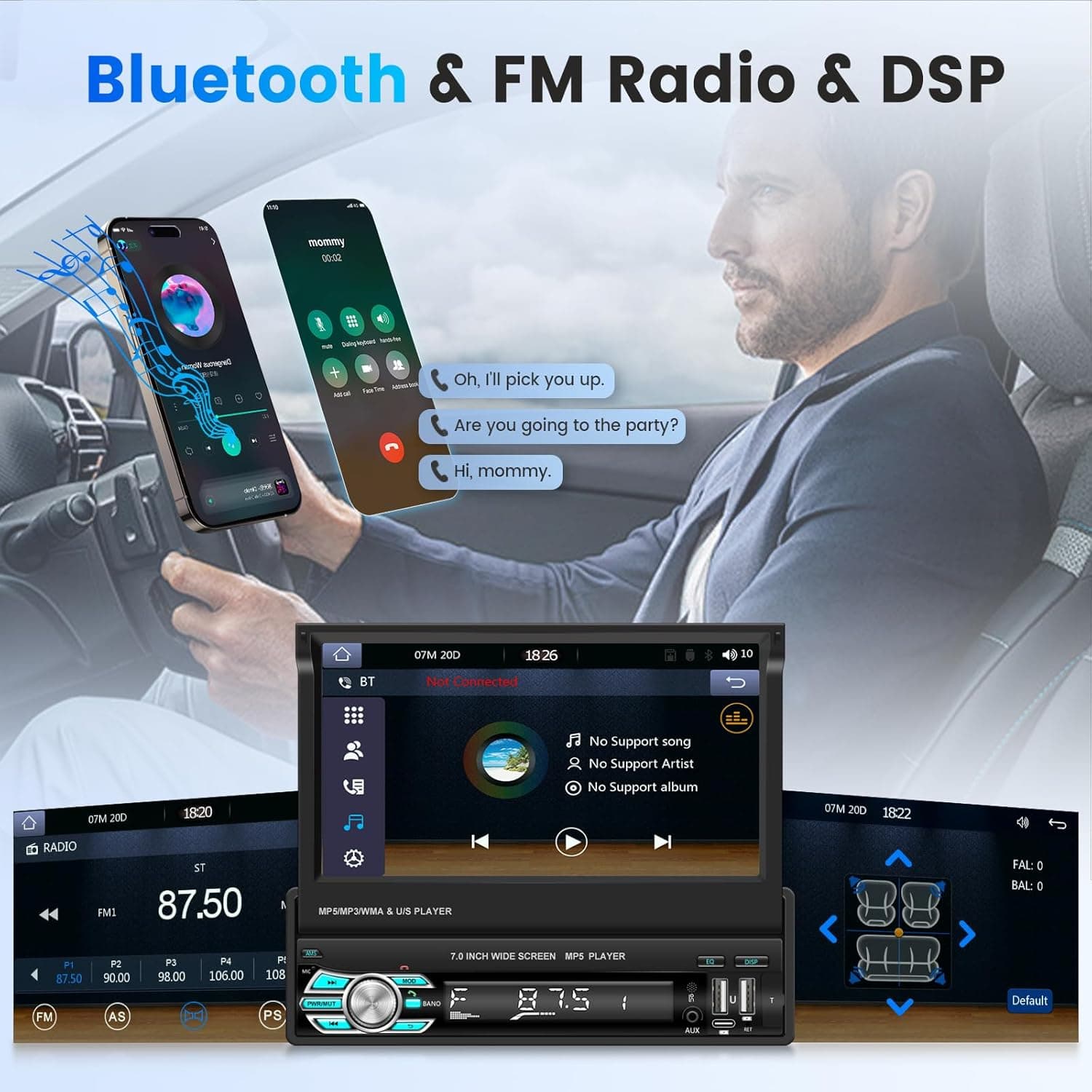 Autoradio Rétractable Tactile 7 Pouces Wireless CarPlay Android Auto 32+2GB - راديو السيارة الذكي بنظام أندرويد وشاشة 7 بوصة قابلة للطي - Accessoires Auto/Moto - صورة 9