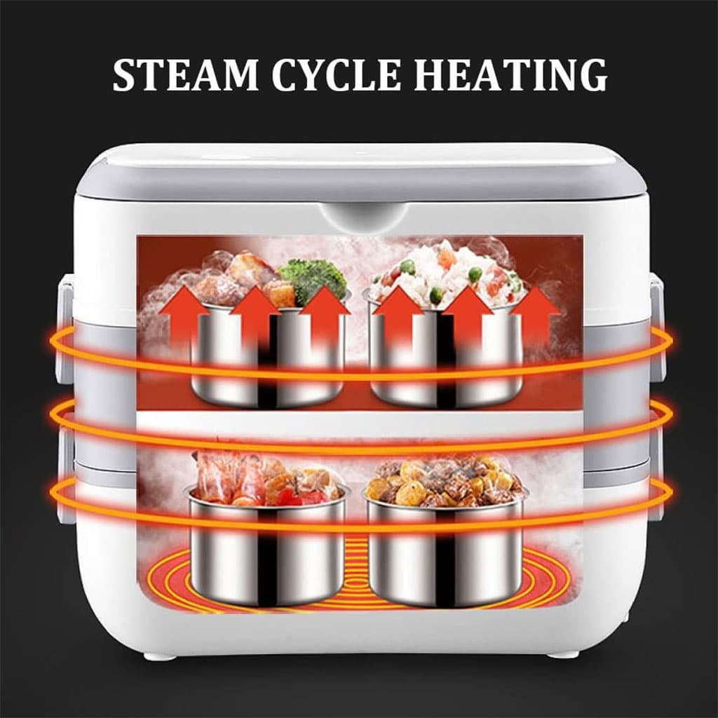 Boîte à Lunch Électrique Portable avec 2 Récipients Amovibles en Acier Inoxydable – علبة تسخين طعام — صورة 3
