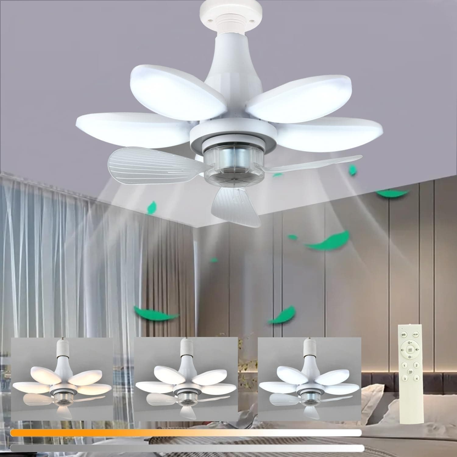 Ventilateur de Plafond Lumineux à Douille avec Télécommande - مروحة السقف الذكية 2 في 1 مع إضاءة قوية بقاعدة - Maison - صورة 1