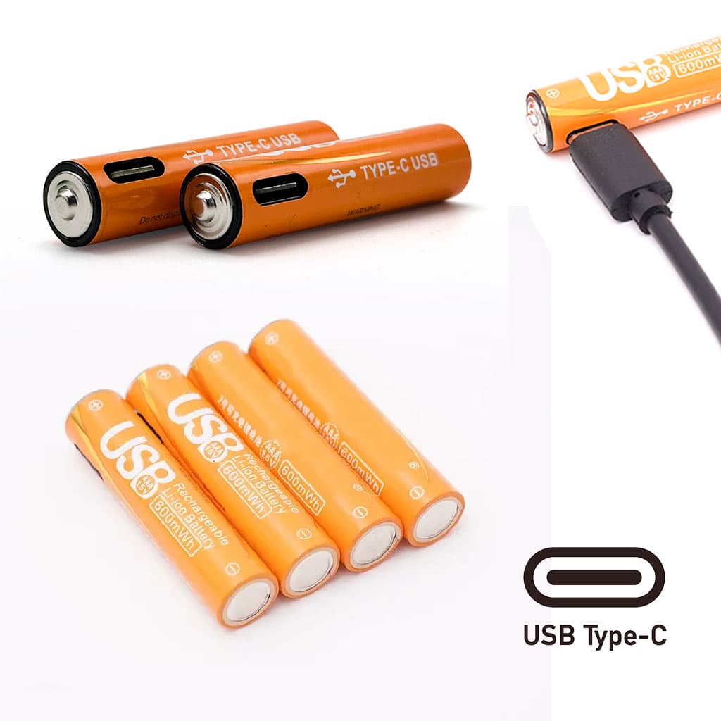 بطاريات AAA قابلة للشحن | Piles USB Type-C | 4 قطع حجم صغير — صورة 1