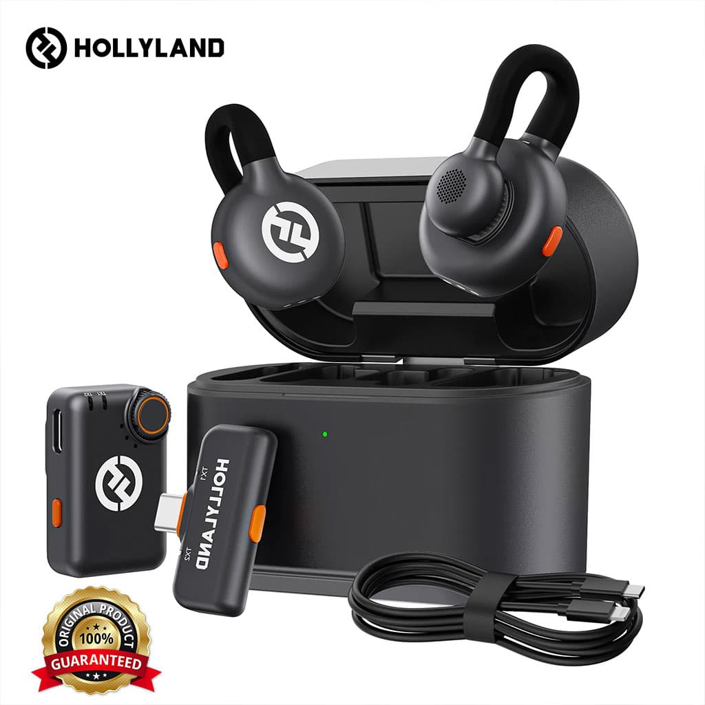 Microphone cravate sans fil Hollyland Lark M2S Combo (récepteur caméra + récepteur USB-C + câble Lightning) — صورة 1