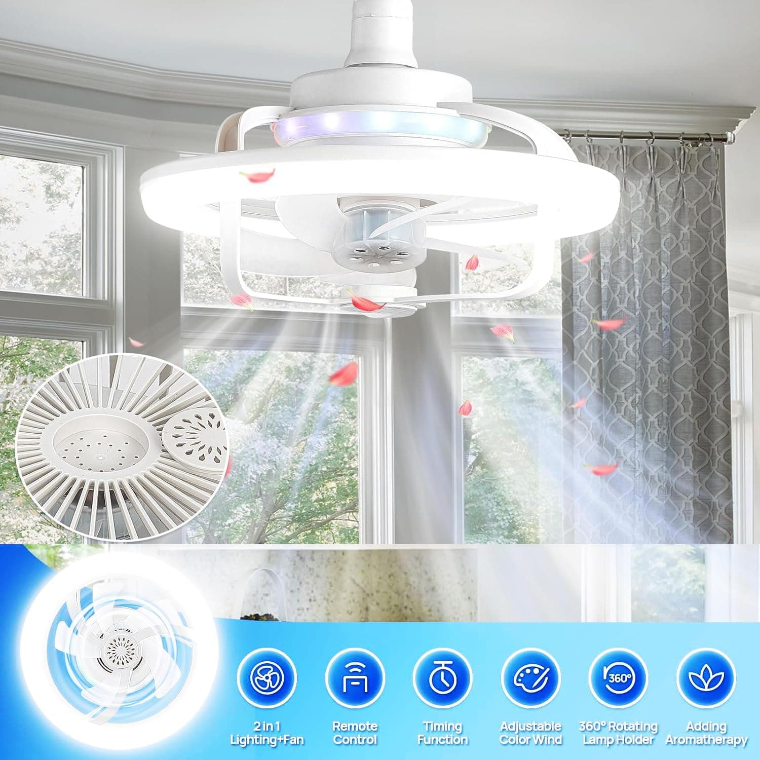 Ventilateur de Plafond Lumineux E27 avec Éclairage RGB et Télécommande - مروحة السقف الذكية إضاءة ملونة مع ريموت - Électronique - صورة 8