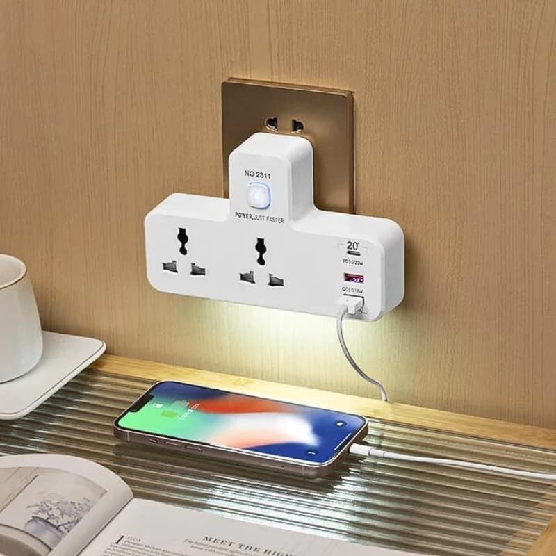 Prise de charge rapide domestique multifonctionnelle avec veilleuse QC 3.0 et système de sécurité enfants — صورة 2