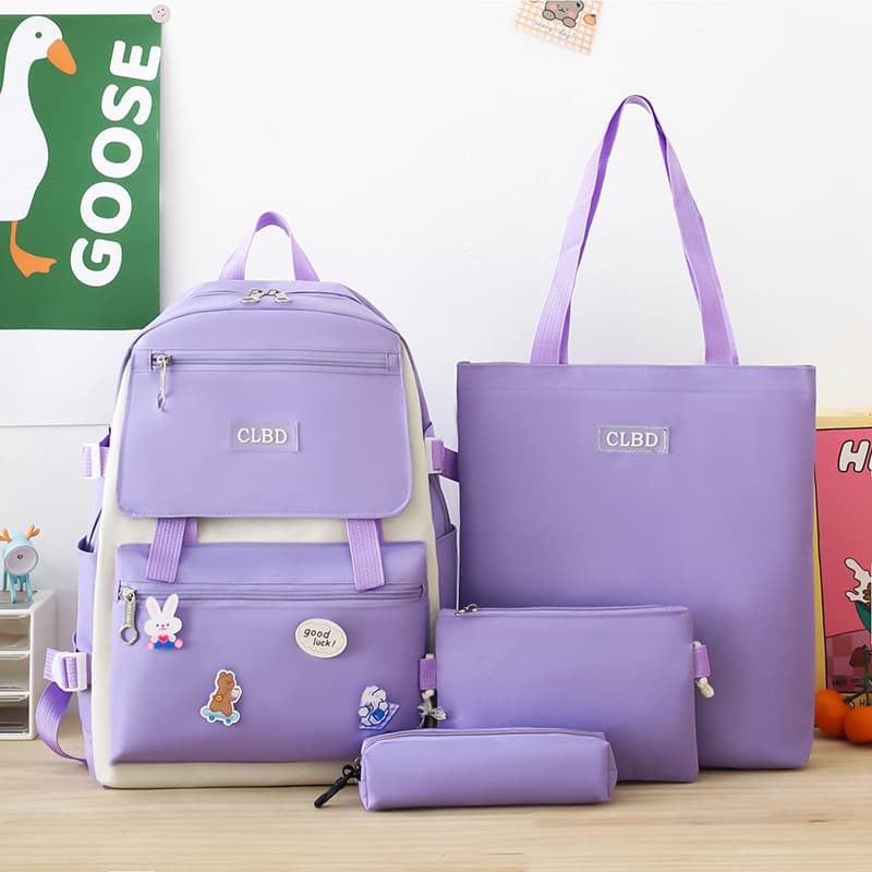 Ensemble de sacs d’école Kawai pour adolescents 4Pcs CLBD V1 Mauve – محفظة 4 قطع كاواي بنفسجي — صورة 1