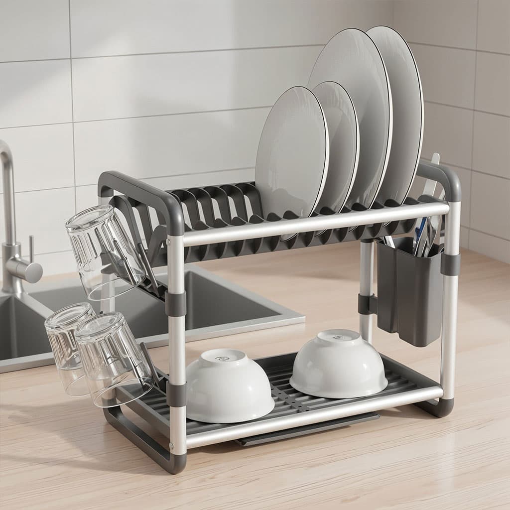 Egouttoir à Vaisselle en Aluminium de Haute Qualité 2 étages SX-842 – منظم أواني الغسيل — صورة 1
