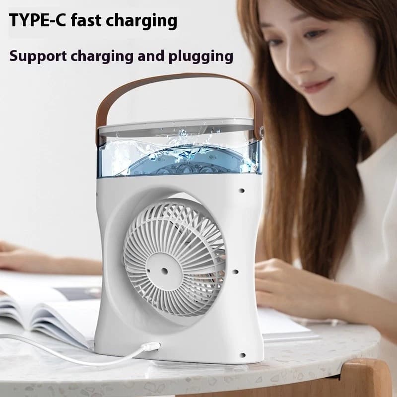 Ventilateur Brumisateur de Bureau Portable USB avec Éclairage - مروحة المكتب الذكية برذاذ الماء والترطيب بـ 3 سرعات - Camping et Randonnée - صورة 8
