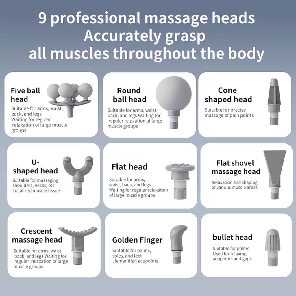 Pistolet de Massage Professionnel avec 9 Têtes Interchangeables pour Relaxation Totale - جهاز تدليك الجسم الاحترافي بـ 9 رؤوس لتدليك الأنسجة العميقة - Sport - صورة 7