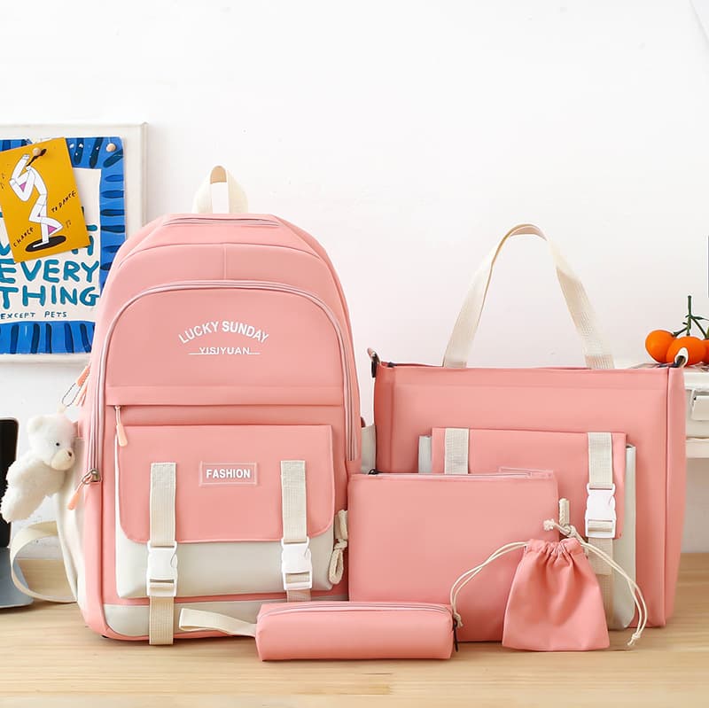 Ensemble de sacs d’école Kawai pour adolescents 5Pcs YISIYUAN Rose – محفظة 5 قطع كاواي وردي — صورة 1