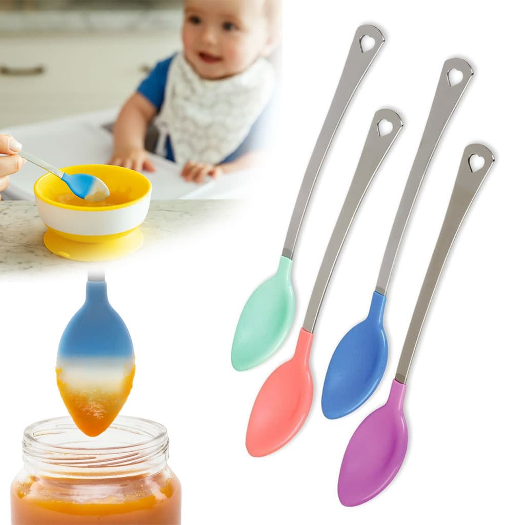 Pack 4Pcs Cuillère Bébé White Hot Thermosensible – طقم ملاعق لتغذية الأطفال مستشعرة للحرارة — صورة 1