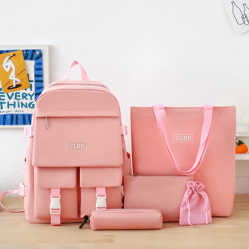 Ensemble de sacs d’école Kawai pour adolescents 5Pcs CLBD V2 Rose – محفظة 5 قطع كاواي وردي — صورة 1