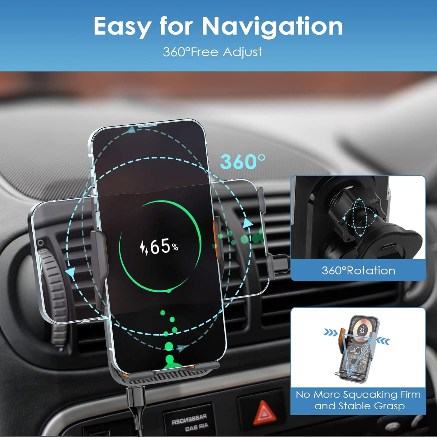 Support Auto Chargeur Sans Fil Qi 15W avec Capteur Intelligent - شاحن وحامل الهاتف اللاسلكي الذكي للسيارات - Accessoires - صورة 10