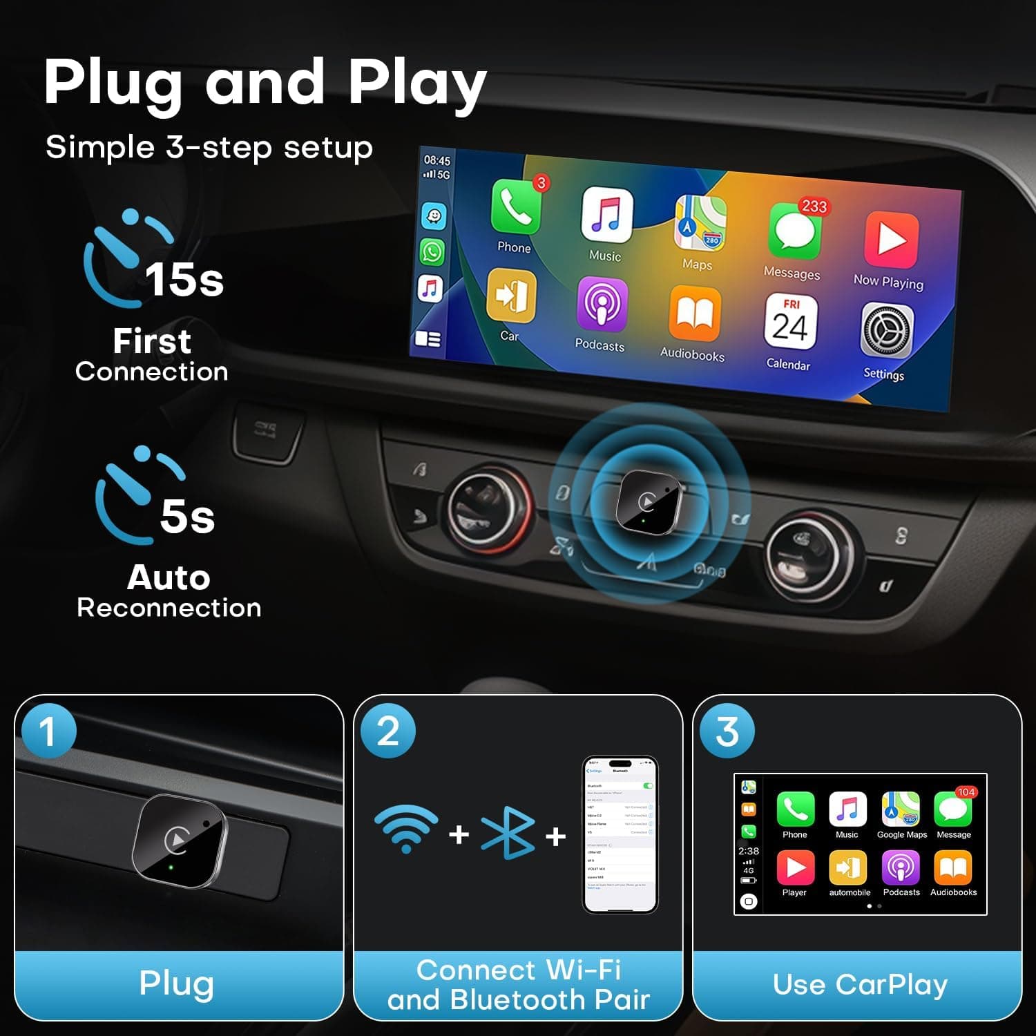 Adaptateur Sans Fil CarPlay et Android Auto pour Voitures - محول السيارة الذكي 2 في 1 - Accessoires Auto/Moto - صورة 8
