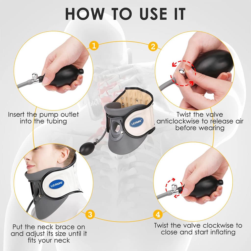 STARICARE Civière de cou gonflable et rétracteur de traction cervicale avec pompe – أداة تصحيح وضعية العنق — صورة 7