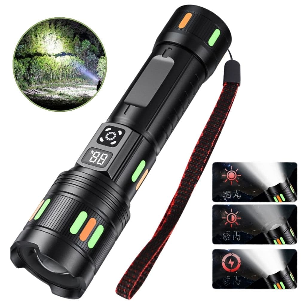 Lampe de Poche LED à Zoom Télescopique avec Bandes Fluorescentes - مصباح يدوي مع زووم تلسكوبي — صورة 1