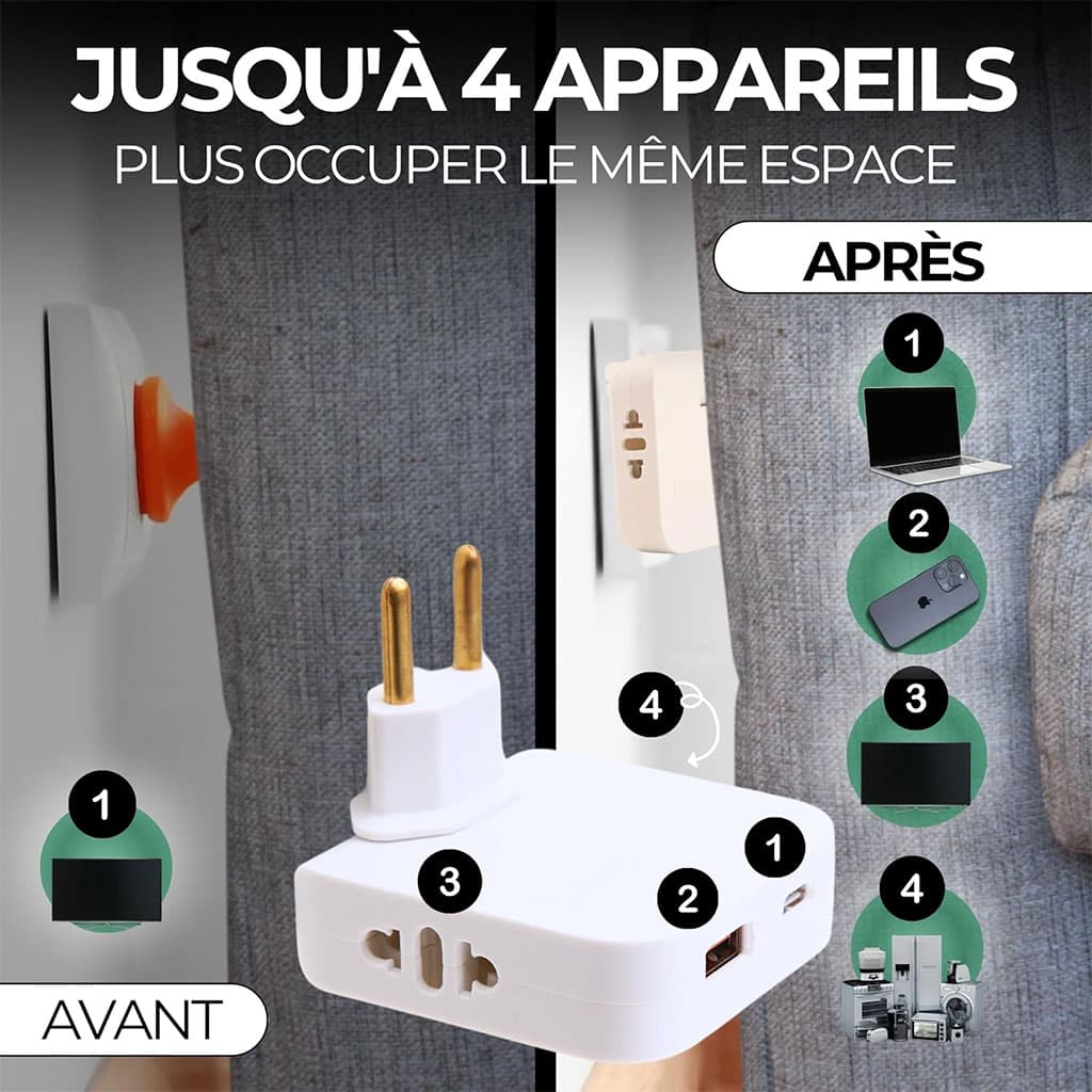 Pack 2 Multiprise Murale Plate Derrière Meuble avec USB – مقبس طاقة — صورة 6