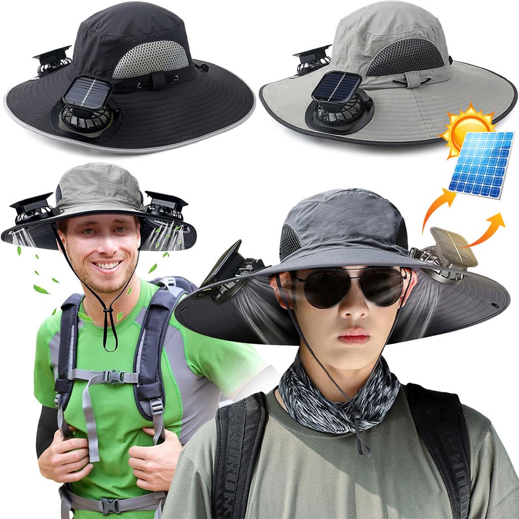 Chapeau de soleil à large bord avec double ventilateur – قبعة للحماية من الشمس مع مروحات — صورة 1