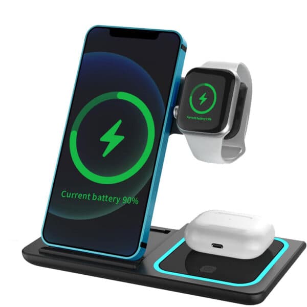 Station de charge sans fil 3 en 1 pour smartphones et appareils électroniques – شاحن لاسلكي للهاتف و الأجهزة الإلكترونية — صورة 1