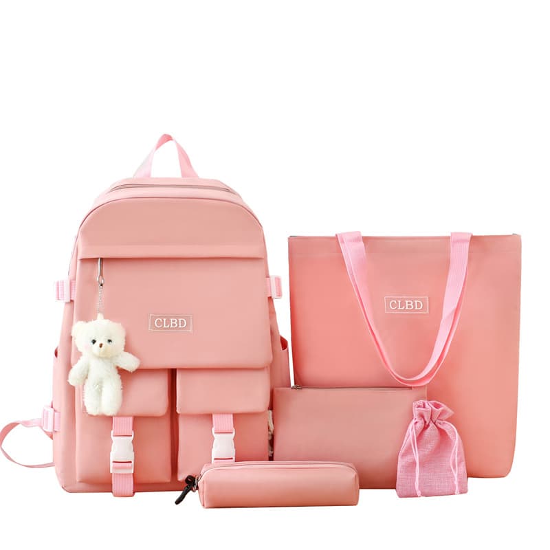 Ensemble de sacs d’école Kawai pour adolescents 5Pcs CLBD V2 Rose – محفظة 5 قطع كاواي وردي — صورة 4