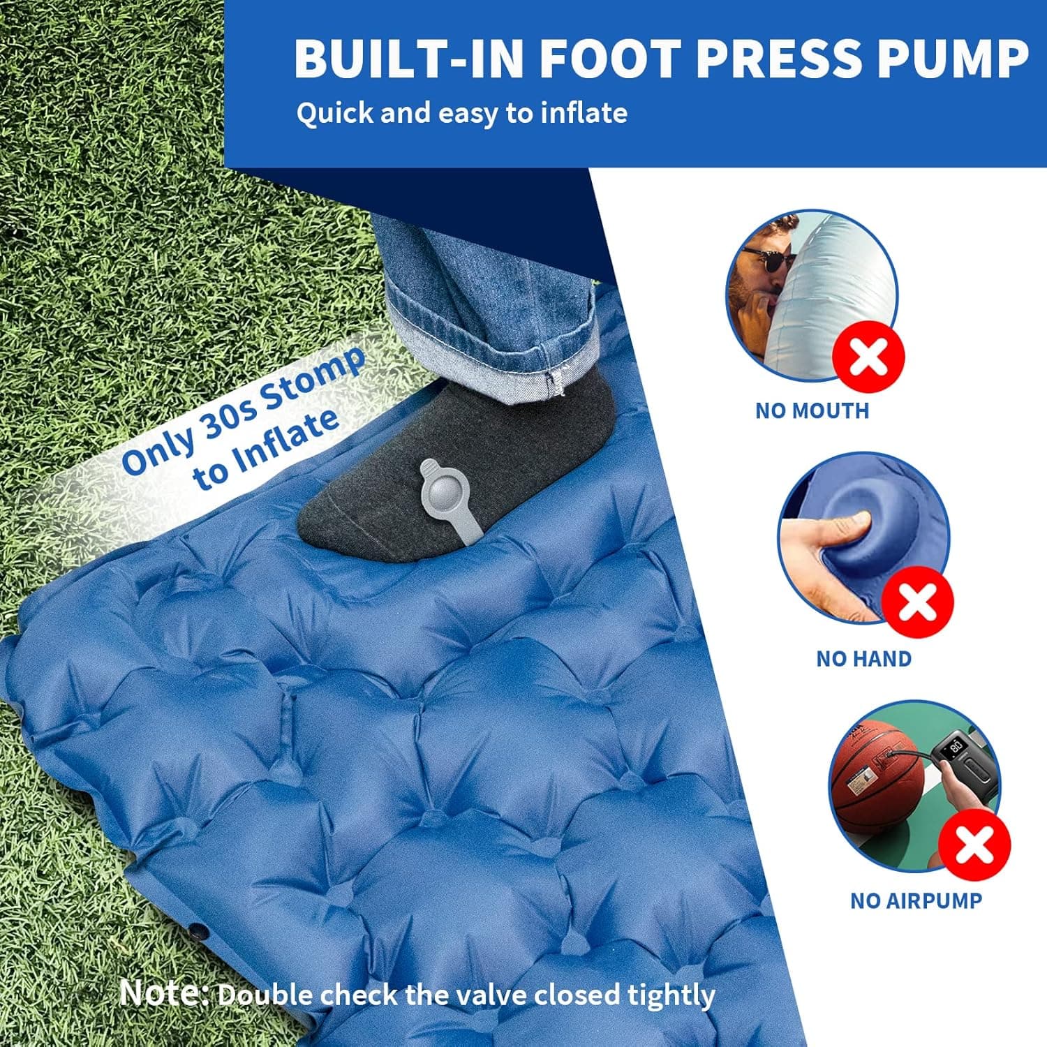 Matelas de Camping Gonflable Portable - فراش التخييم الهوائي القابل للنفخ بالقدم مع وسادة مدمجة - Camping et Randonnée - صورة 10