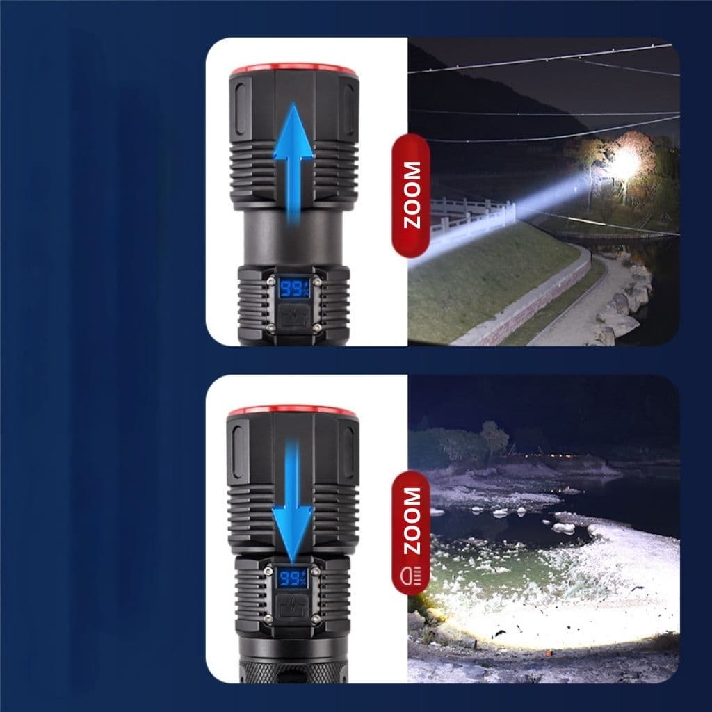 Lampe Torche 100W avec Batterie Lithium 18650*3 Portée de 1 à 1,5 km, mise au point réglable – مصباح يدوي عالي الطاقة مع بطارية ليثيوم — صورة 8