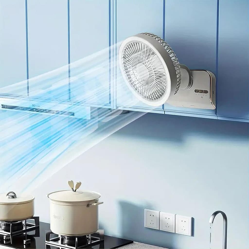 Ventilateur de Bureau Rechargeable Rotatif avec Lumière LED – مروحة مكتب قابلة للشحن — صورة 2