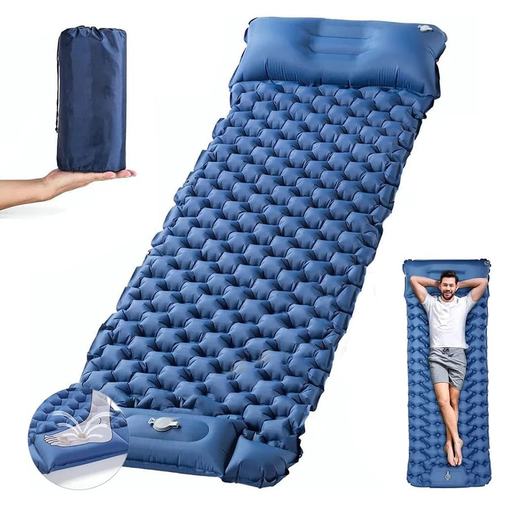Matelas de Camping Gonflable Portable - فراش التخييم الهوائي القابل للنفخ بالقدم مع وسادة مدمجة - Camping et Randonnée - صورة 1