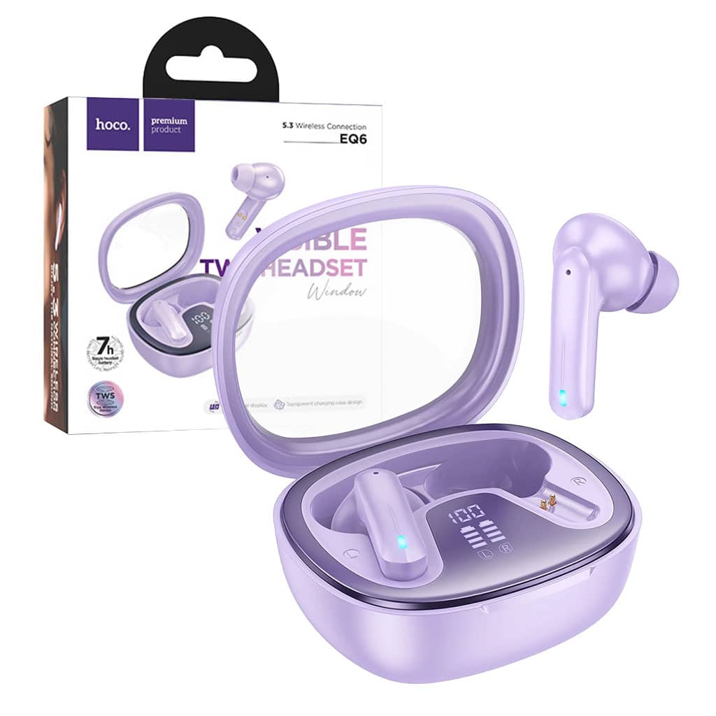 Écouteurs sans fil Bluetooth 5.3 HOCO EQ6 Purple – سماعات لاسلكية أصلية