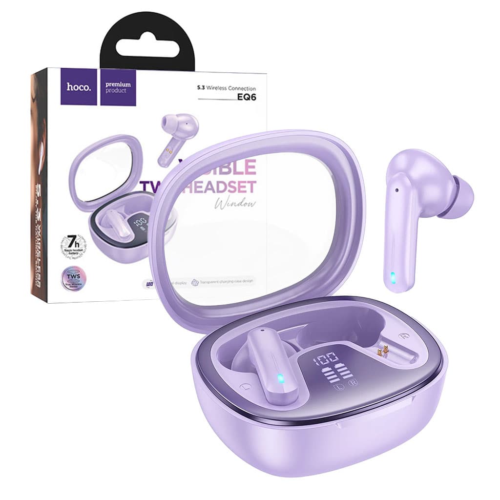 Écouteurs sans fil Bluetooth 5.3 HOCO EQ6 Purple – سماعات لاسلكية أصلية — صورة 1