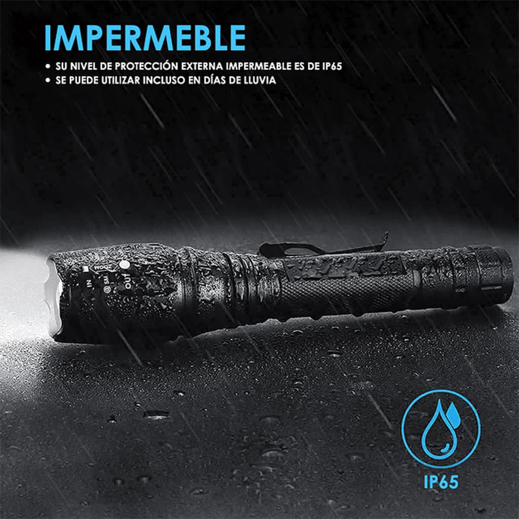 Lampe de poche tactique IP65 de 18 000 lumens - avec lumière LED et deux piles rechargeables - Swat — صورة 3