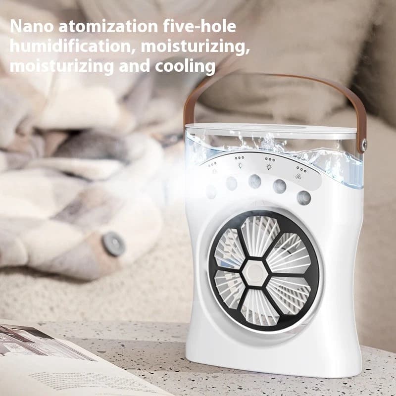 Ventilateur Brumisateur de Bureau Portable USB avec Éclairage - مروحة المكتب الذكية برذاذ الماء والترطيب بـ 3 سرعات - Camping et Randonnée - صورة 4