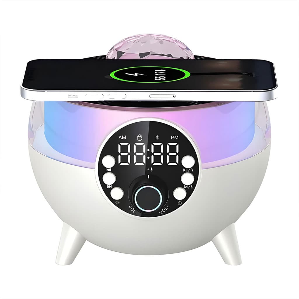 Haut-Parleur et Réveil LED d’Ambiance avec Chargeur Sans Fil 15W — صورة 4