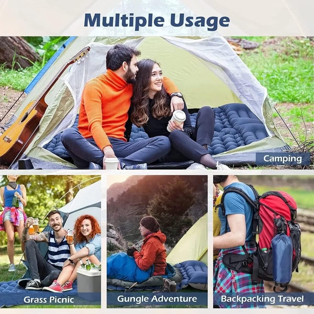 Matelas de Camping Gonflable Portable - فراش التخييم الهوائي القابل للنفخ بالقدم مع وسادة مدمجة - Camping et Randonnée - صورة 6